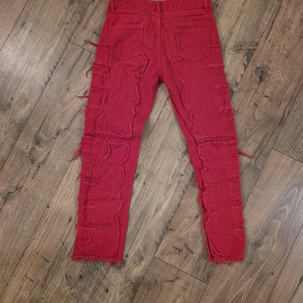 Red Distressed Jeans - Picture 2 of 4